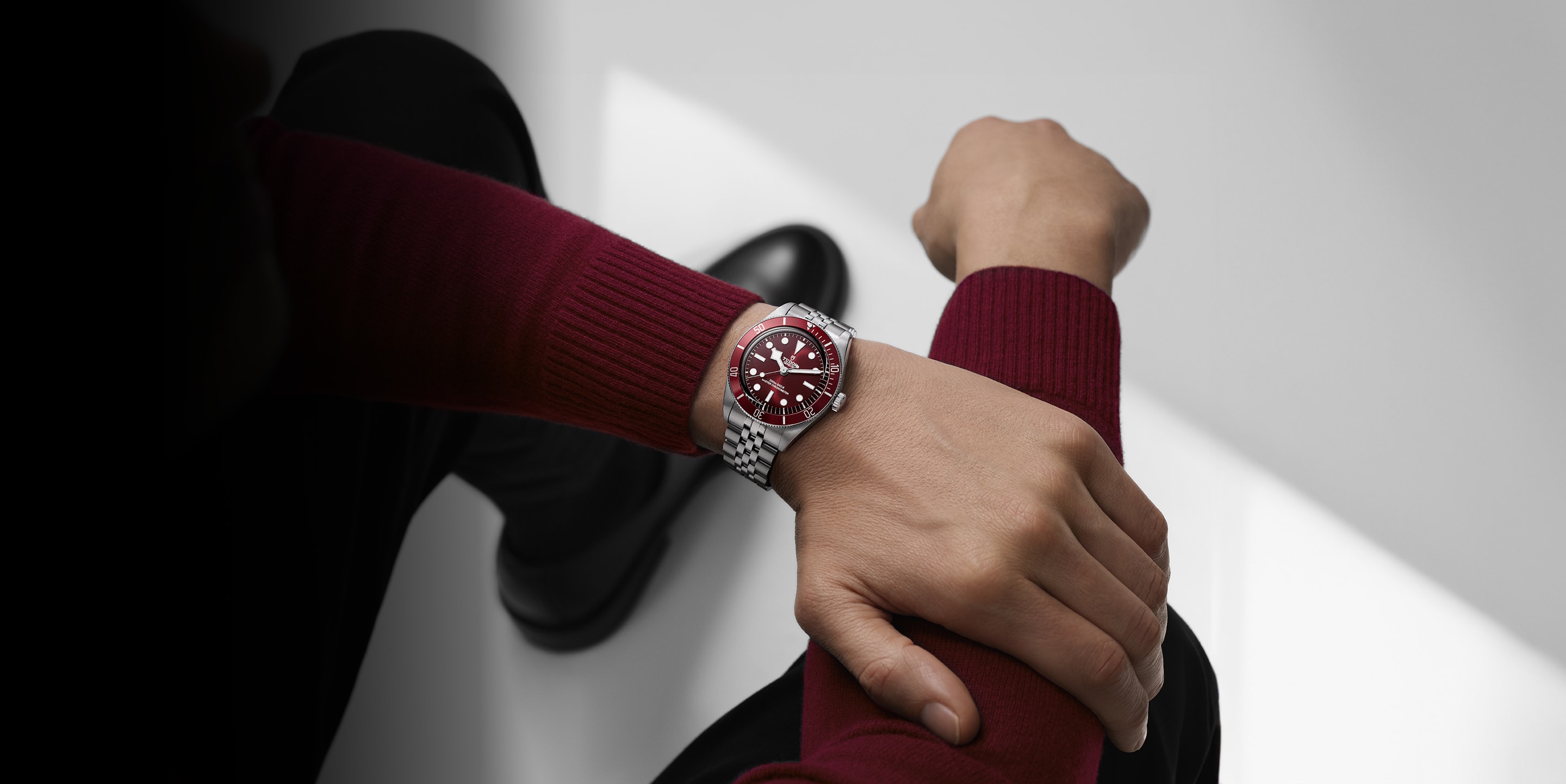 Black Bay 58 worn with burgundy dial