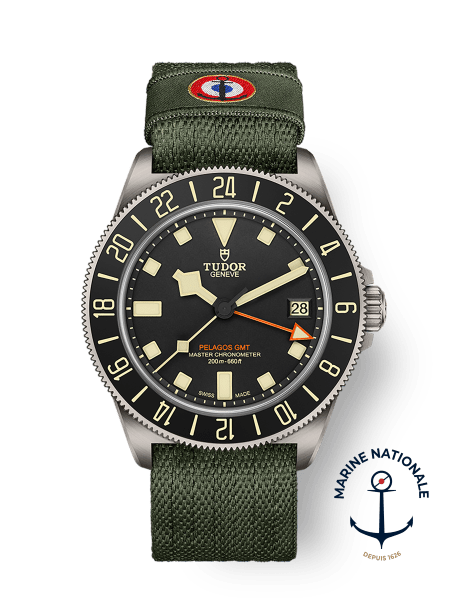 Pelagos FXD GMT 42mm titanium case Green fabric strap
